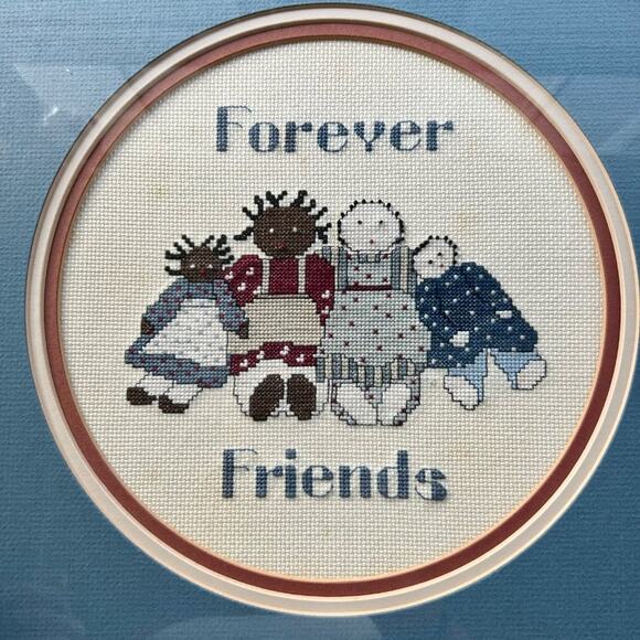 Vintage Forever Friends Handmade Needlepoint Cross Stitch, Matted & Framed - Picture 8 of 9